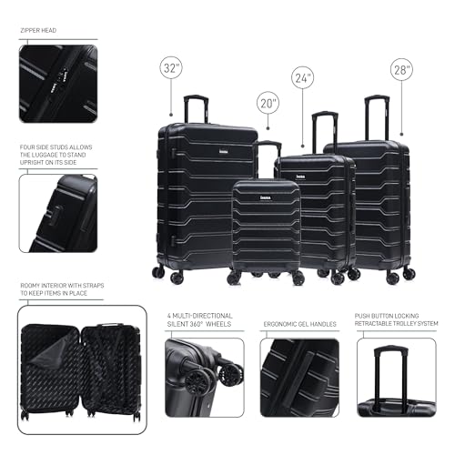 Image of InUSA TREND Luggage with Spinner Wheels | Durable Lightweight Hardside Suitcase, Travel Sets with Handle and Trolley | (20in, 24in, 28in, 32in) 4 Piece Set | Black