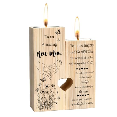 New Mom Wooden Candle Holder with Poem Gift