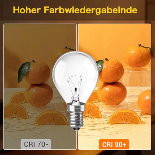 Caldarax 2 Stück Backofenlampe E14 G45 230V, Bis 300°C Hitzebeständiges, 2700K Warmweiß Backofen Birne, 77MM * 45MM, Dimmbar Globe Klar Lampen, Backofen Glühbirne E14 für Ofen, Lava Lampe