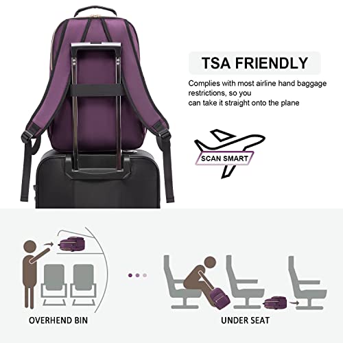 Lovevook Laptop Backpack Purse For Women, Work Business Travel Computer Bags, Nurse Backpack For Womens, Quilted Casual Daypack With Usb Port, Fit 15.6 Inch Laptop, Deep Plum #TOP6