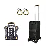 Carro Plegable Ligero Mini Transport Trolley Carrellino Aluminio 26L Cabe En Una Mochila 4 Ruedas con 2 Cuerdas Extensibles para Compras Mudanza Uso En La Oficina Negro (B-Incluye Bolsa De La Compra)