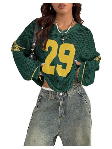 Image of BEAUDRM Women's Y2k Tops Oversized Crochet Jersey Shirts Graphic Streetwear