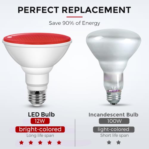 Image of L LOHAS LED Red Christmas Flood Light Bulbs, PAR30 Flood Light Bulb Outdoor