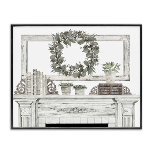 Festive Wreath Mantel Rustic Charm, 16 x 20 Inch Framed Giclée Print