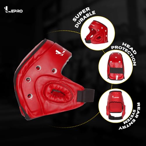 Image of LEPRO Boxing Taekwondo Headgear MMA Muay Thai, Head Gear for Sparring Grappling Martial Arts Kickboxing Karate BJJ Training (Red, S)