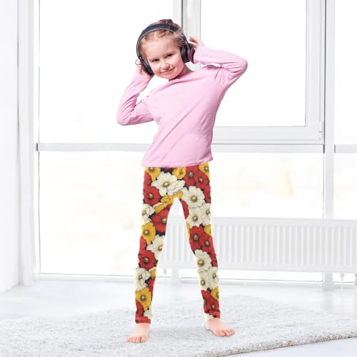Girls Leggings Daisy Poppy Flowers Vintage Soft Toddler Leggings for Girls Kids Pants Size 4T-10T4
