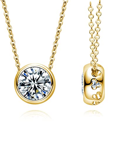 CannyCat 2 carat Moissanite Bezel Pendant Necklace for Women D color VVS Brilliant Round Cut Moissanite Necklaces Platinum-Plated Sterling Silver Chain Engagement Anniversary Promise Christmas Birthday