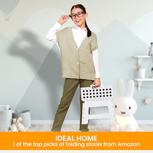 Utopia Home Folding Step Stool 9 Inch, Portable Anti Slip Surface for Kids and Adults, Heavy Duty Folding Stool with Carrying Handle, 300 lbs Load Capacity, Pack of 1, White