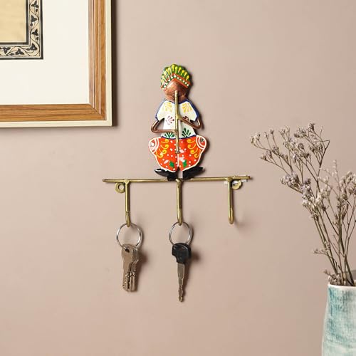Image of Habere India-All the Cultures Fabricating India Keychain Stand | Keys Organizer | Key Hanger for Wall | Keychain Holder | Modern Key Holder for Wall (Orange - 16x3x17 cm)