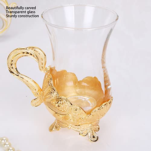 Coffee Cup And Saucer Set, Gold Coffee Cups European Beautifully Carved Coffee Cup Elegant Retro Zinc Alloy Teacup With Saucer For Bar Tea Table #TOP1