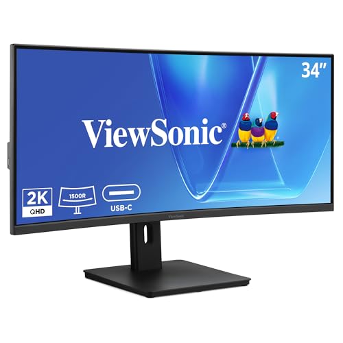 ViewSonic VG3409C 34 Inch 1440p Ultrawide Monitor, Curved VA Display with 120Hz for Smooth Home and Office Productivity, Advanced Ergonomics, 96W USB-C, RJ45, HDMI, and DisplayPort Inputs