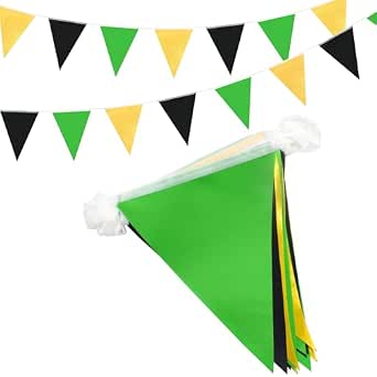 20M/66ft Black Gold and Green Bunting Banner, 52pcs Fabric Triangle ...