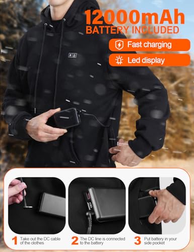 Heated Hoodie for Women Men with Rechargeable Battery Pack 7.4V 12000mAh, Unisex Pullover Heated Sweatshirt4
