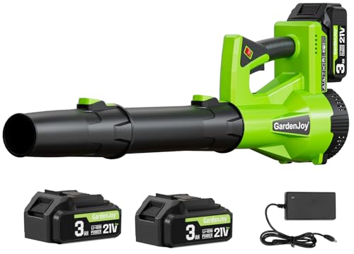 GardenJoy Electric Leaf Blower Cordless: 21V Leaf Blower with 2Pcs 3.0Ah Batteries and Charger, 500CFM/150MPH & 6 Speed Levels, Lightweight Power Leaf Blowers for Lawn Care and Patio Yard Cleaning
