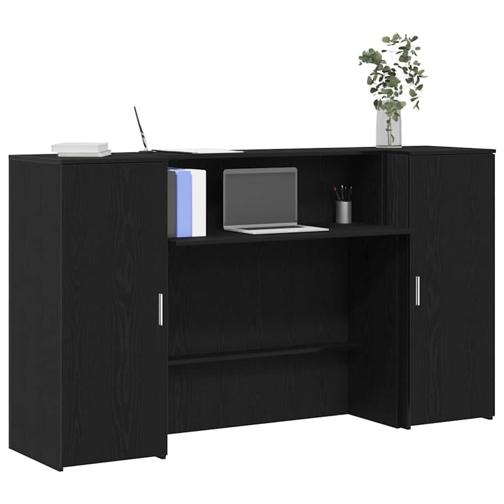 Bancone per ricevimento, in legno di rovere nero, 180 x 50 x 103,5 cm, con vano portaoggetti, per ufficio, segretario, postazione di lavoro per casa, studio