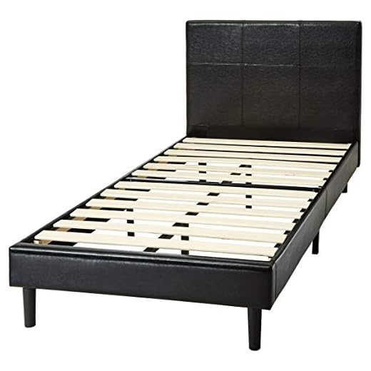 Amazon Basics Faux Leather Upholstered Platform Bed Frame with Wooden Slats, Twin