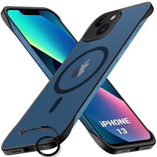 Image of TheGiftKart Hybrid Ultimate Slim Back Case Cover for iPhone 13 Compatible with Magsafe | Lightweight Profile | Frosted Matte Translucent Hard Back Case Cover for iPhone 13 (PC & TPU, Black Sides)