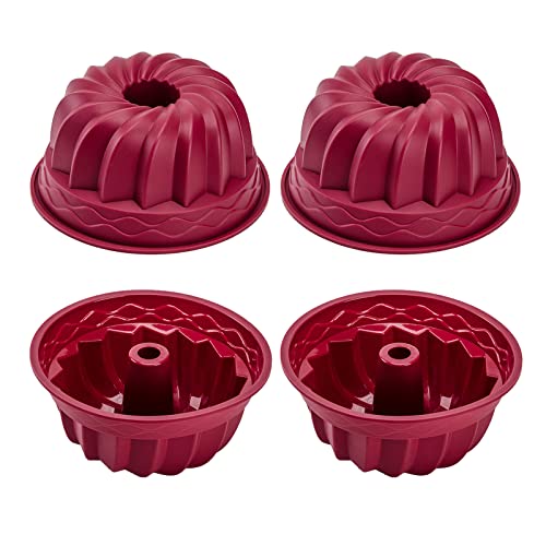 Blessfly Silikon Mini Gugelhupfform Ø 10cm Set von 4 Antihaft BPA freie Silikon Backform Kuchen Formen zum Backen Ofen Geschirrspüler Safe Riffelrohr Backform für Kürbiskuchen Gelee Brownies Brot