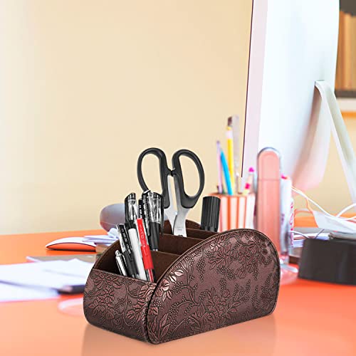 Image of SITHON Remote Control Holder with 5 Compartments - [Upgrade Version] PU Leather Remote Caddy Desktop Organizer Store TV, DVD, Blu-Ray, Media Player, Smart Phones, Heater Controllers, Antique, Large