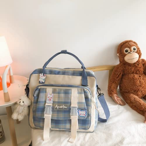 Mochila Kawaii com lindo pingente de urso anime japonês Ita Bag JK xadrez estética bolsa transversal