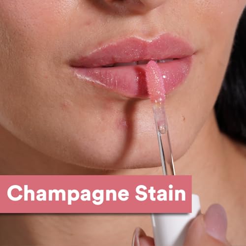 Image of Glowjob Champagne Stain Pink Lip Oil - Hydrating Glossy Lip Oil with Sheer Pink Tint, Lightweight Non-Sticky Shine, Nourishing Soft Stain Finish