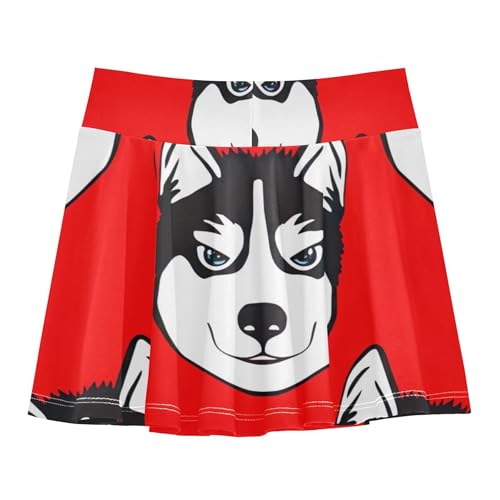 Skirts with Shorts Cartoon Husky Dog Red Cute Athletic Shorts for Girls Skorts Gymnastics Pleated Skort 4t2