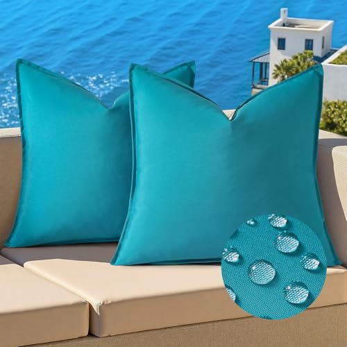 decorUhome Outdoor Waterproof Faux Linen Throw Pillow Covers 18x18 Set of 2
