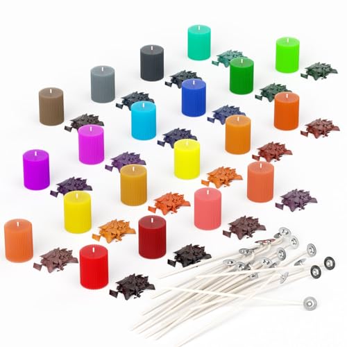 Coloranti per Candele 20 Colori x 5 g, Fai Da Te per Cera Di Soia, d'Api, Di Palma, con Stoppino Da 20 Pezzi