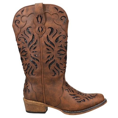 ROPER Womens Riley Glitz Glitter Underlay Snip Toe Casual Boots Mid Calf Low Heel 1-2