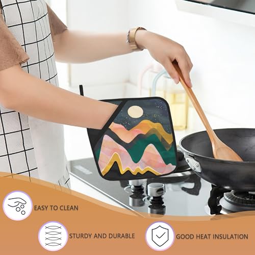 Bamowey BAM-GRD-123 Abstract Landscape Pot Holders Set Of 2, Kitchen Heat Resistant Boho Sun Mountains Potholder thumb #3