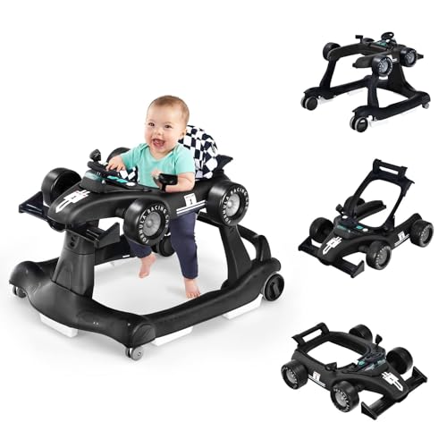COSTWAY 4 in 1 Lauflernhilfe, Lauflernwagen klappbar mit einstellbarer Höhe & Geschwindigkeit, Baby Walker Autoförmig mit Musikbox, Licht & Rädern, Gehfrei Baby ab 6 Monaten, 12kg Belastbar (Schwarz)