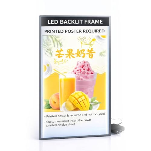 Image of LED Backlit Menu Display Board | Ultra Slim LED Light Box | Wall Mounted Illuminated Poster Display Frame | Slim Snap Frame for Restaurants, Cafes, Retail Stores & Advertisements (A4,Black)