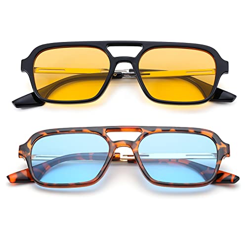 COASION Vintage 70s Flat Aviator Small Frame Sunglasses for Women Men Square Metal Design UV400 Protection Shades3