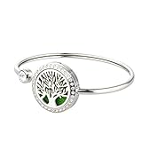 Tree of Life Aromatherapy Essential Oil Diffuser Bracelet - Fragrance Stainless Steel Locket Bangle Perfume Jewelry with 8 Colors Cotton Pads By Jenia