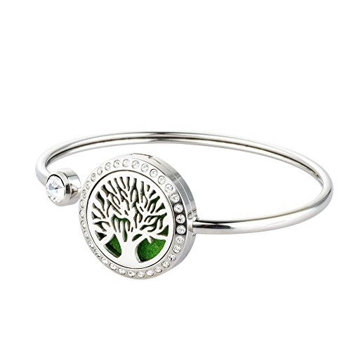 GelConnie Essential Oil Diffuser Bracelets Tree of Life Stainless Steel Bangle Scent Locket Fragrance Aromatherapy Jewelry BDFL270-1