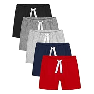 Resinta 5 Pack Toddler Boy Shorts Boys Cotton Short Soft Baby Casual Shorts with Drawstring