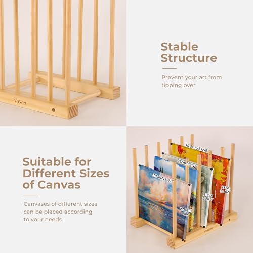 Image of VISWIN Tabletop Art Storage Rack - Wooden Drying & Display Rack with Adjustable Slots for Organizing Canvas, Prints, Artwork, Panels, and Posters - Ideal Organizer for Studios & Galleries (Pack of 2)