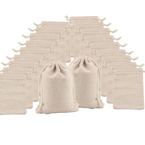 20 Piezas Bolsas de Tela con Cordón Pequeñas Bolsas Reutilizables de Algodón Natural para Almacenamiento de Cosméticos, Joyas y Obsequios de Fiesta (10 cm * 8cm)