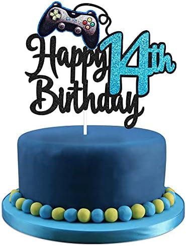 Video Game Happy 15th Birthday Cake Topper - Video Game Boys 15th Birthday Party Blue Cake Supplies - Game on Level Up Winner Party Decoration