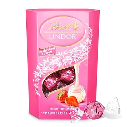 Lindt LINDOR Chocolate blanco y fresa, San Valentín para regalar, caja de bombones fresa, fresa y nata, bombones para regalar, 16 bombones, 200g | Ya disponible en tu tienda friki favorita! En mundofriki.es!