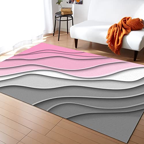 Geometric Pink Gray Ombre Area Rug For Bed Room, 2'7" X 5' Indoor Accent Rugs Non-Skid Kitchen Runner, Modern Abstract Art Bathroom Rugs Modern Floor Mats Washable Throw Carpet For Living Room #TOP2
