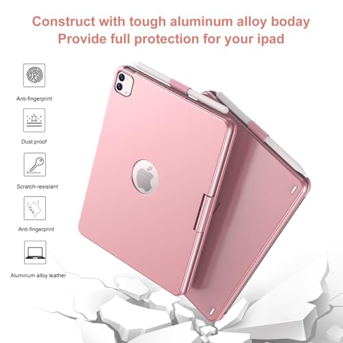 Image of GGH Keyboard Case for iPad Pro 11 Inch & Air 11 inch M4 /M3 /M2, Rose Gold | 10-Color Backlight Keyboard with Pencil Holder, 360 Rotatable, Compatible with iPad Pro 11 1st-4th Gen & Air11 M2 /M3 /M4