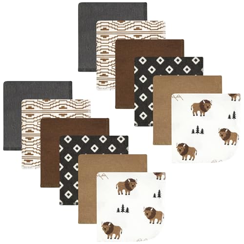 Image of Hudson Baby Unisex Baby Flannel Cotton Poly Washcloths, Wild Buffalo 12 Pack, One Size