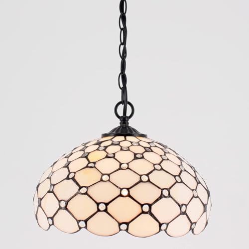Image of WERFACTORY Tiffany Pendant Light Plug in Stained Glass 12 Inch Hanging Lamp