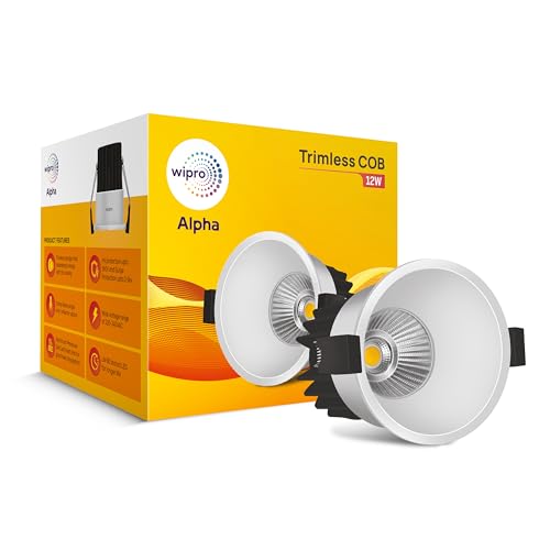 Image of wipro 12w Alpha Trimless E26 LED COB | Neutral White (4000K) | Aluminium PDC Heat Sink | Sharp Beam Angle with Reflector for Home, Office and Store Cabinet Display | Pack of 1