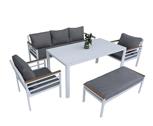 SHATCHI 6 Seater Aluminium Garden Furniture Set White Frame
