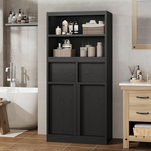 Garvee Tall Bathroom Cabinet, Floor Storage Cabinet with Doors & 2 Drawers, 51" H Tall Organizer Cabinet Freestanding for Bathroom, Living Room, Kitch