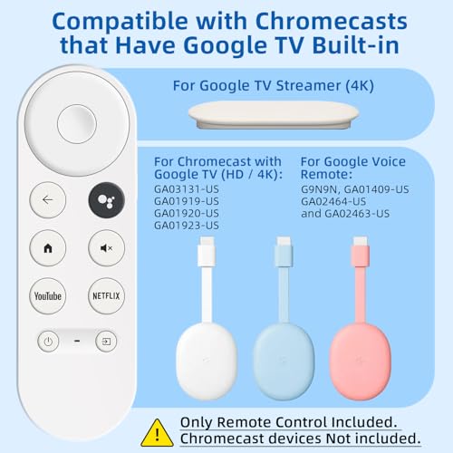 Image of Replacement Remote for Chromecast with Google TV Built-in. 1-Year Full Warranty.