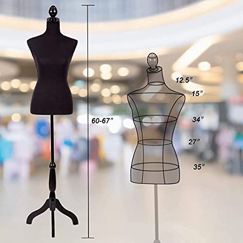 Hkeli Female Mannequin Torso Dress Form Standing Manikin Body 60”-67” Inch With Tripod Stand Height Adjustable Mannequin Body For Sewing Dress Jewelry Display Women, Black #TOP1