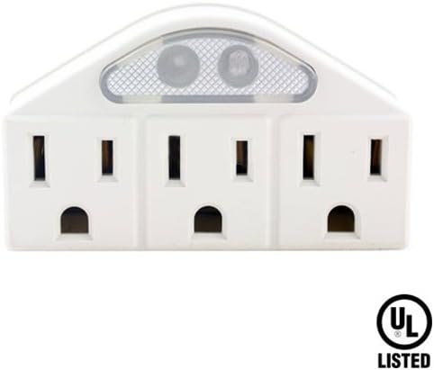 PartPass 3 Triple Grounded Outlets 3 Prong AC Power In-Wall Adapter Mount Surge Tap with Sensor Night Light UL Listed, White (US Seller)